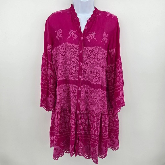Johnny Was Dresses & Skirts - Johnny Was Lace Valeria Pink Embroidered Tunic Mini Dress Boho Small C35623-1